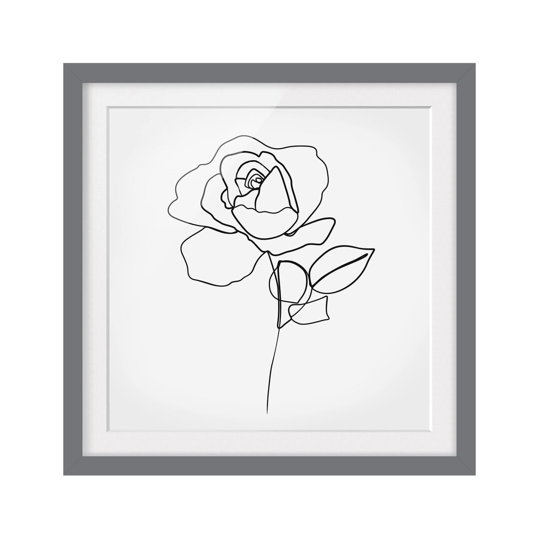 Gerahmter Grafikdruck Line Art Rose