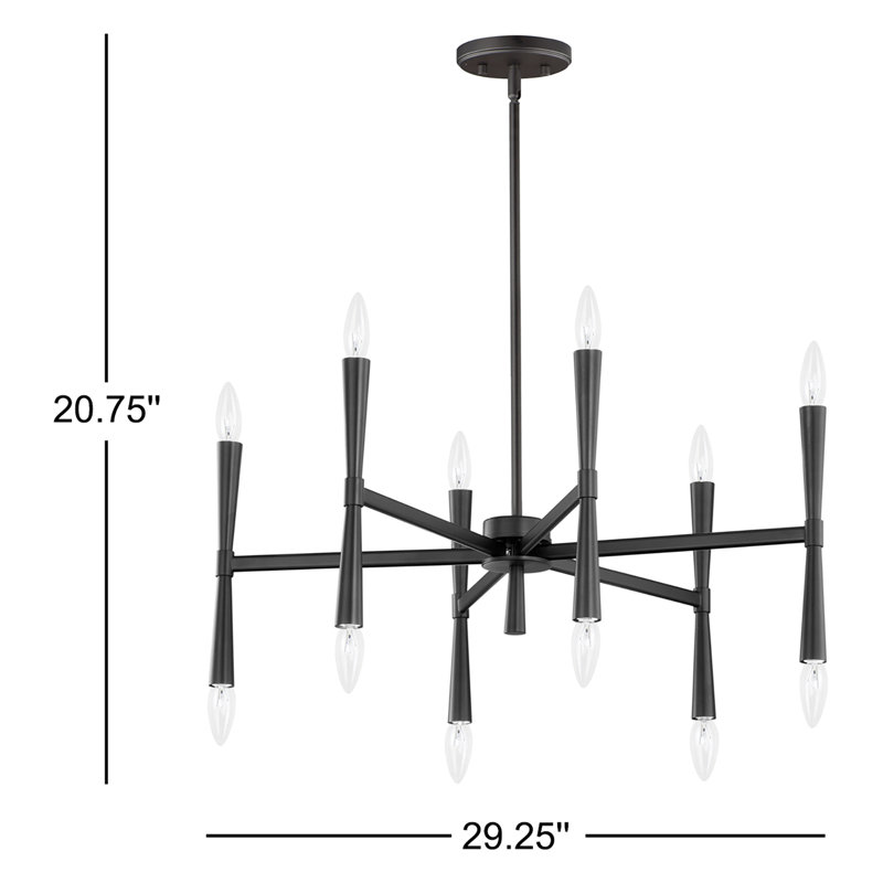 Monstair 12-Light Dimmable Modern Linear Chandelier, Black