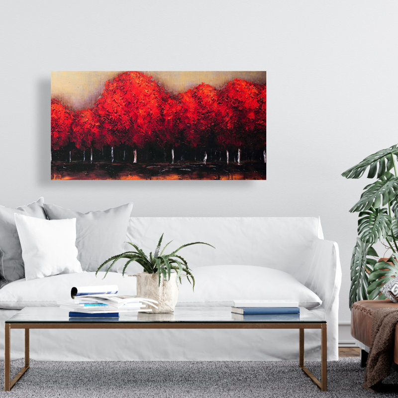 Toile rouge foncé avec arbres - décoration murale élégante pour le salon