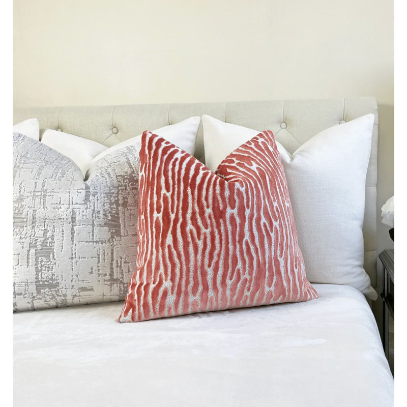 Stripe Velvet Throw Pillow Cover, 22"H x 22"W, White/Pink/Orange Striped