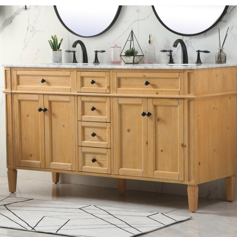 Ensemble de meuble-lavabo double 60 "Rivers, Bois naturel