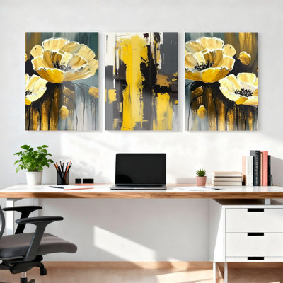 «Yellow Poppy», ensemble de 3 reproductions d'art sur toile tendues