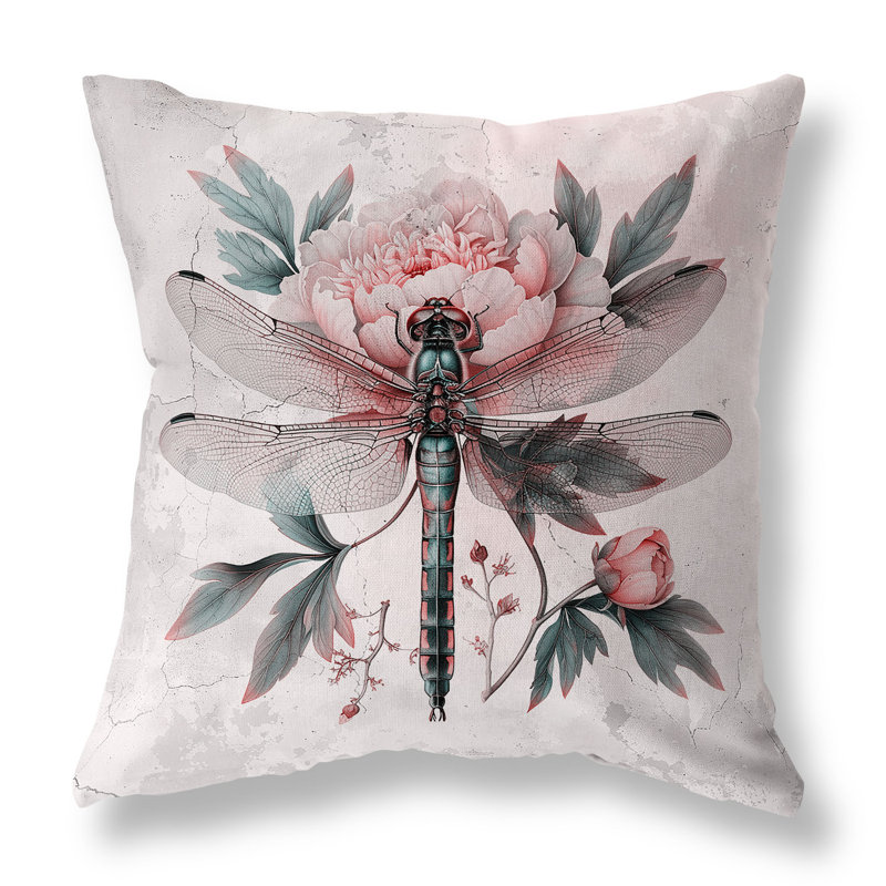 Coussin Dragonfly Symphony, H 20 po x l 20 po, Vert/rose