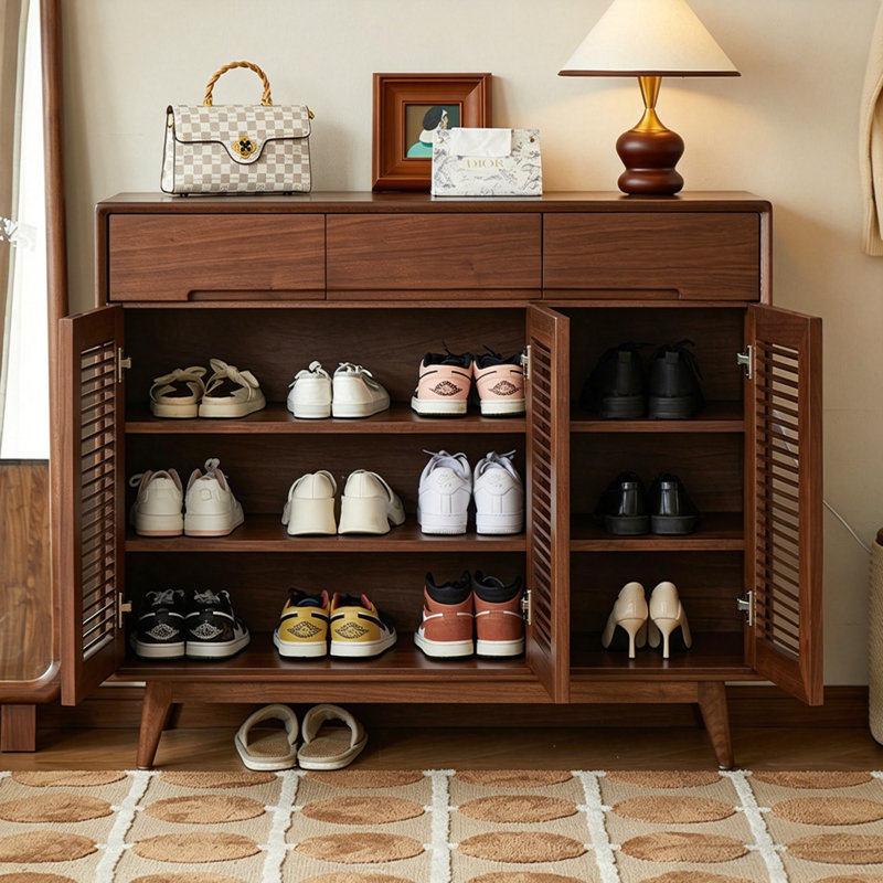 Armoire à chaussures 45,67 "en noyer noir massif avec grande capacité et tiroirs