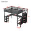 Grand lit mezzanine en métal avec garde-robe et lumière DEL, grand lit mezzanine avec bureau en forme de L et port USB pour enfants, adolescents, adultes, noir