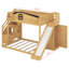Lit simple superposé au dessus d'un lit double avec escalier de rangement, tablette, lit superposé en bois pour enfants avec glissoire et garde-robe-123406099