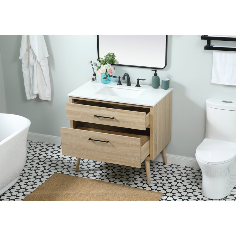 Steinfeldt 36'' Single Bathroom Vanity with Engineered Marble Top, Mango Wood