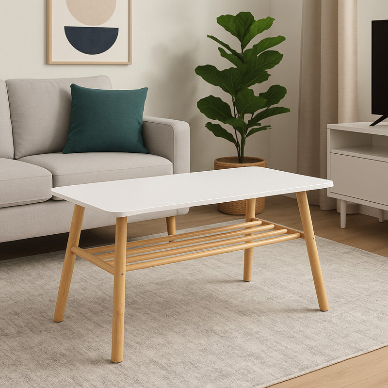 Maribel Four Leg Coffee Table with Storage, White