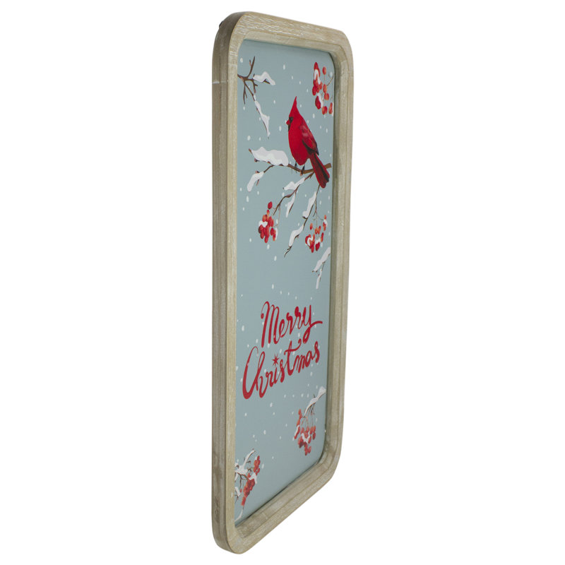 Décoration murale 25,5 "en bois bleu et rouge Merry Christmas avec cardinal rouge