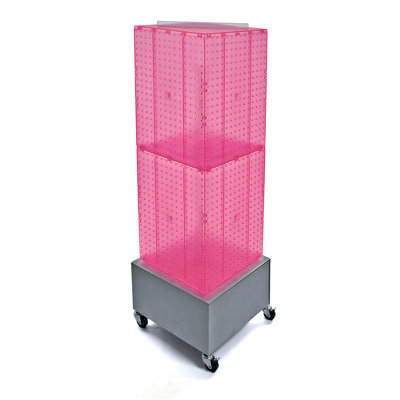 Four-Sided Pegboard Tower Floor Display on Metal Wheeled Base. Spinner Rack Stand. Panel Size: 14"W x 40"H