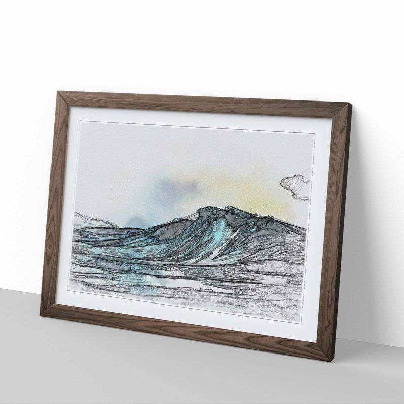 Wave View in Abstract - Picture Frame Graphic Art Print, 50cm H x 76cm W x 2cm D, Walnut