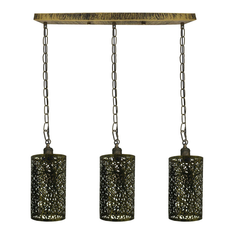3 - Light Kitchen Island Pendant, Brushed Brass, Brushed Brass