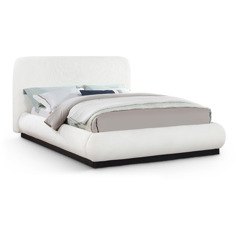 Lit plateforme tapissier Rigby, Tissu texturé en lin crème, Grand