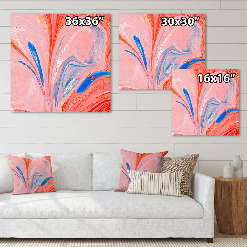 Orange et bleu liquide - Peinture sur toile, H 16 po x l 16 po x P 1 po, Toile tendue