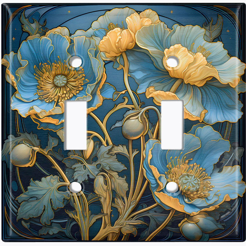 Couvercle de plaque d'interrupteur en métal; Bascule de taille standard 2 US - motif floral rustique, Double # 2
