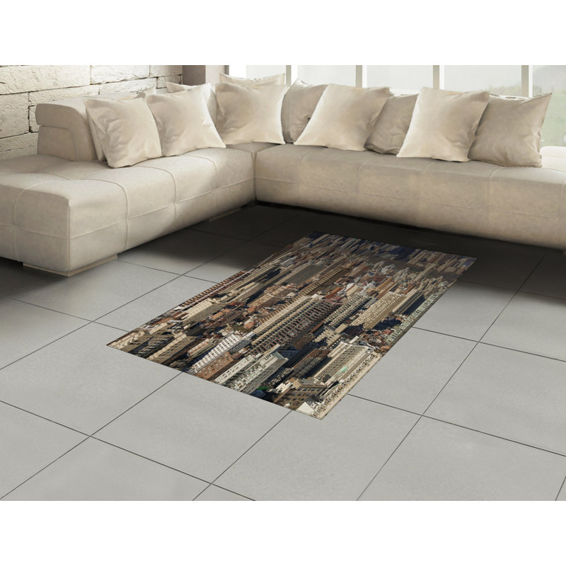 Tapis décoratif à fibres longues haute densité en polyester et coton United States, Rectangle— 4 pi x 5 pi 8 po