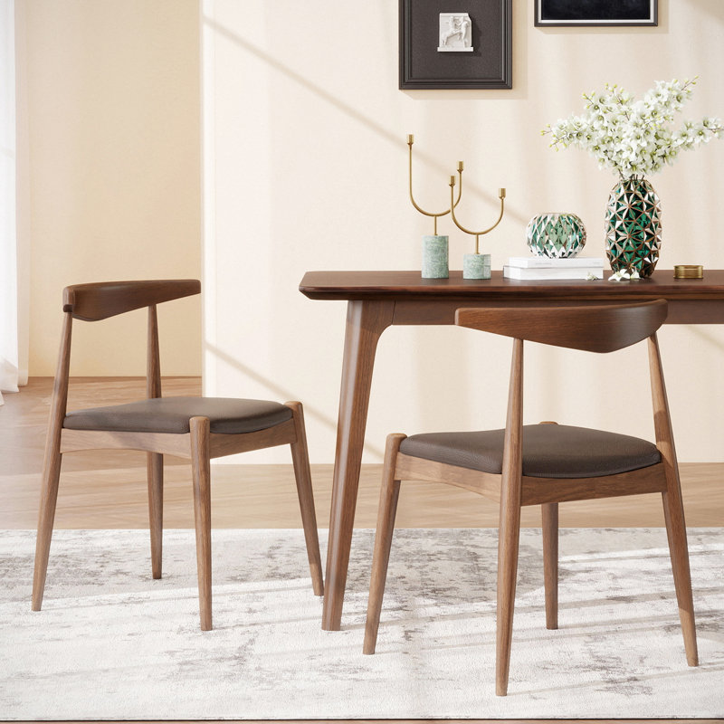 Ensemble de 2 chaises de salle à manger en cuir avec pieds robustes, Brun