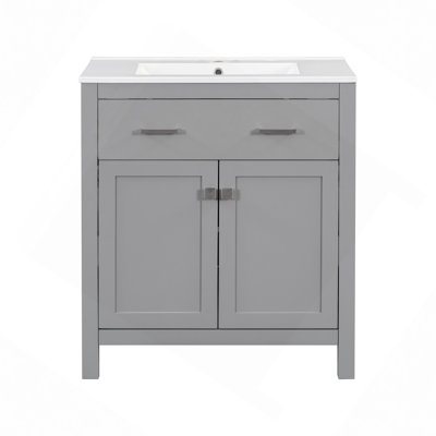 Meuble-lavabo de 30 po avec lavabo en céramique, armoire de salle de bain moderne avec 2 portes et une tablette, portes à fermeture douce