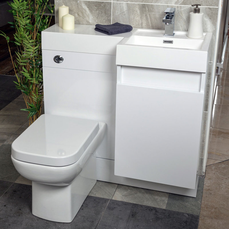 Bathroom Vanity with Semi-Recessed Composite Resin Basin, Gloss White