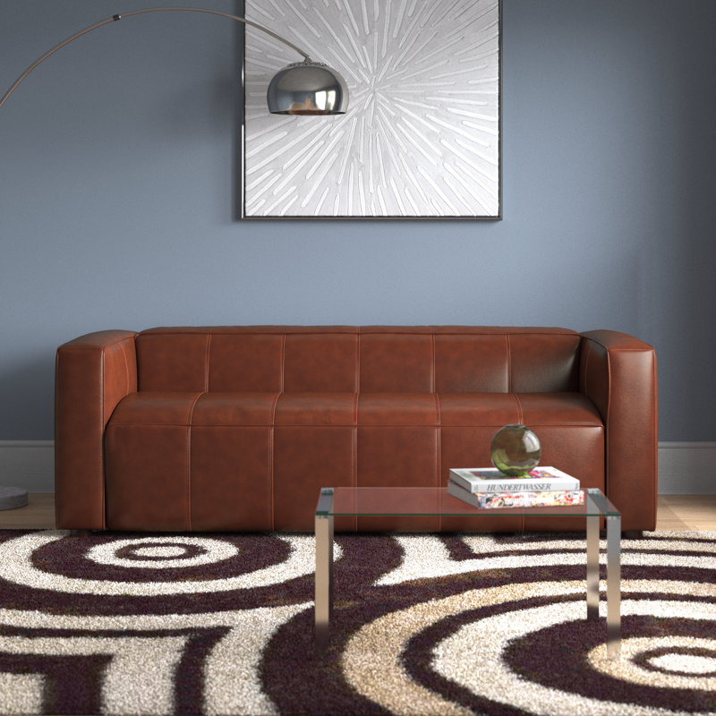 Beatryce 80" Genuine Leather Tuxedo Arm Sofa, Brown Genuine Leather