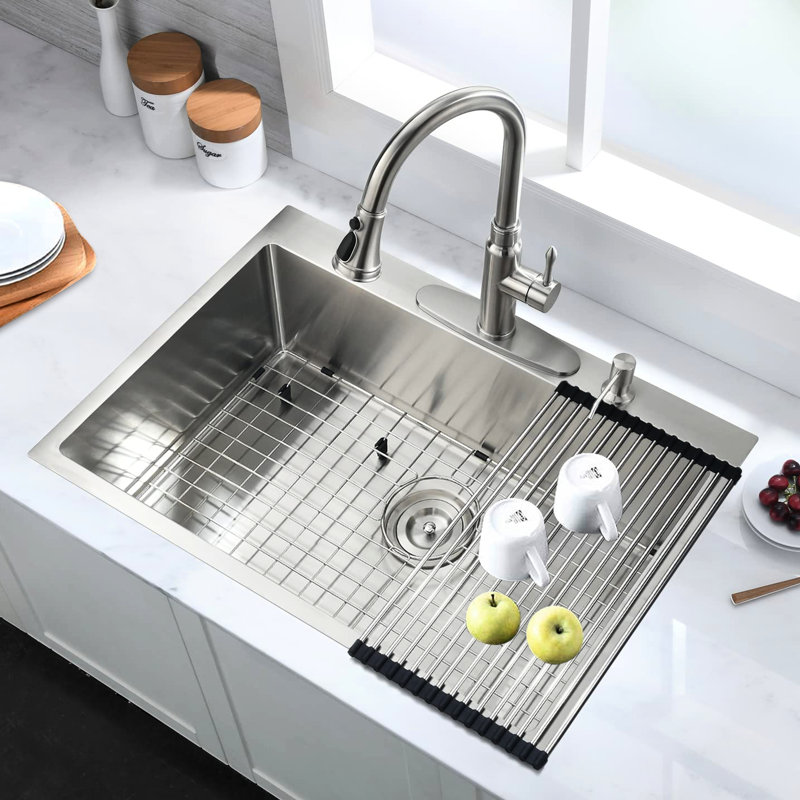 Évier encastré insonorisant en acier inoxydable de 30 po avec grille inférieure pour la cuisine
