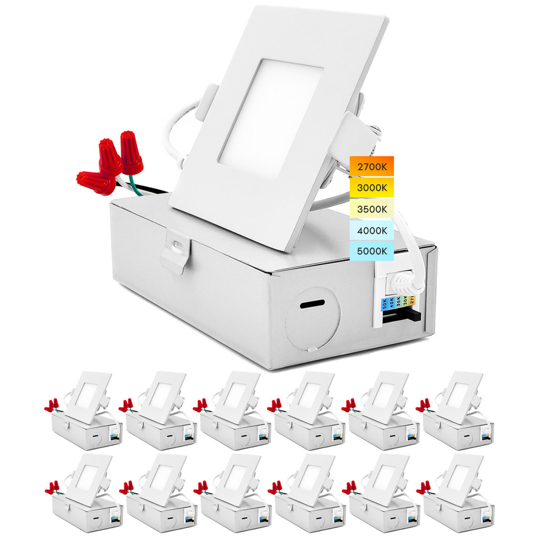 3'' Selectable Color Temperature Dimmable Air-Tight IC Rated LED Canless Recessed Lighting Kit (Set of 12) Luxrite