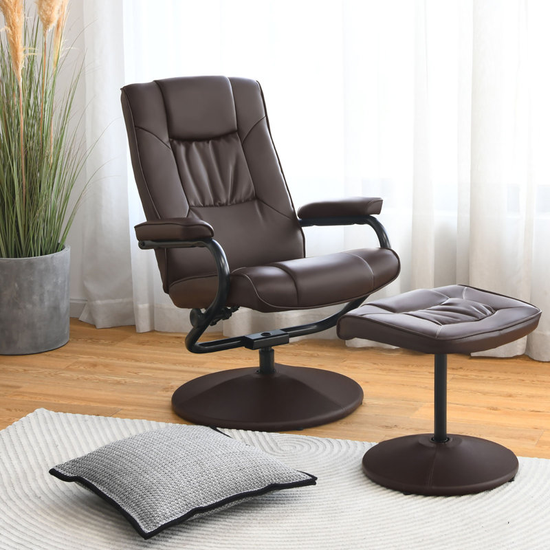 Mcabee Faux Leather Swivel Armchair with Ottoman, Brown Faux Leather