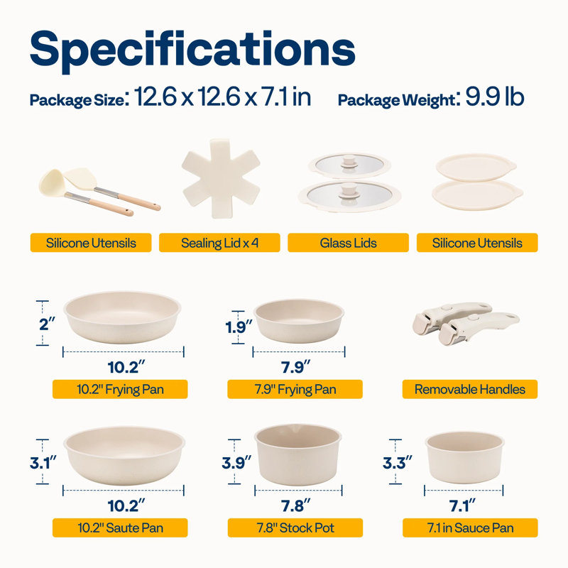 17 Pieces Ceramic Nonstick Cookware Sets