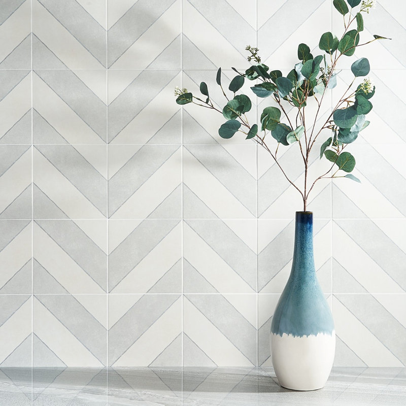 Auteur Chevron 9x9 Matte Porcelain Tile, Diagonals Chevron Navy Blue