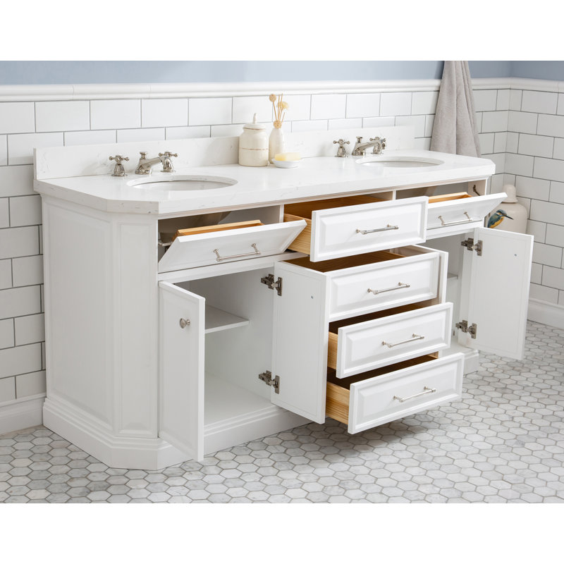 Palace 72'' W Double Vanity, Polished Nickel, Pure White