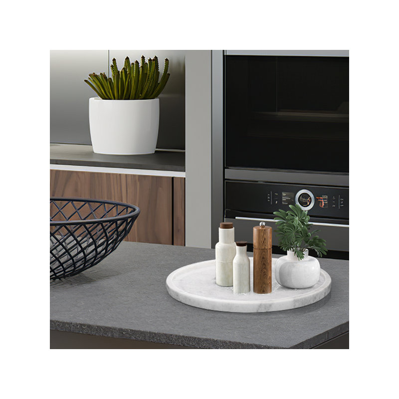 Guein 12” Round Natural Marble Tray, Namib Fantasy