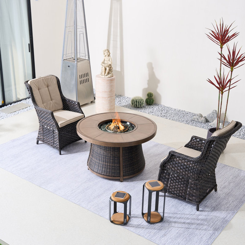 2-Person Outdoor Seating Group With Cushions, Beige, Brown