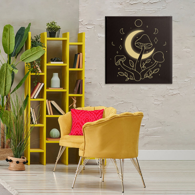 Art mural sur toile, "Dancing Mushroom & Moon" par Ahmad Mêmeh Hussein, H 30 po x l 30 po