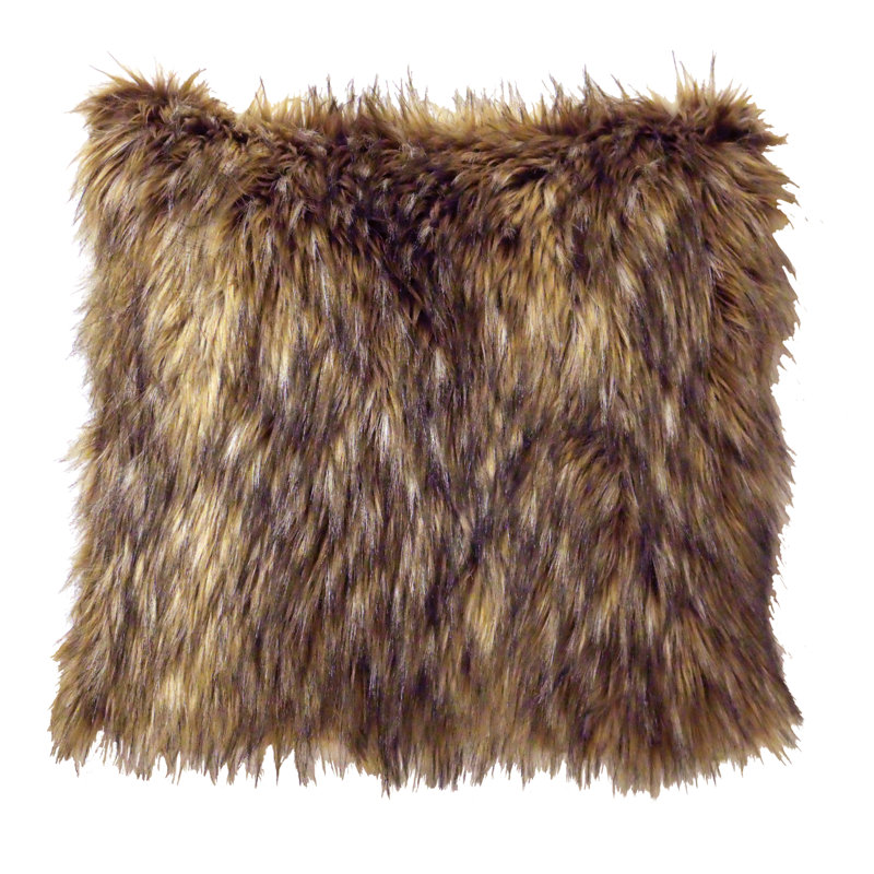 Coyote Faux Fur Euro Pillow Cover in Brown Polyester