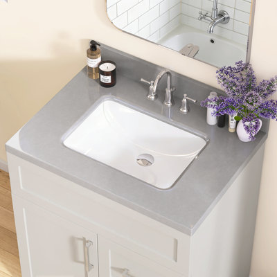 30'' W X 22'' D Engineered Stone Gray Vanity Top Drop-in Single Sink Rectangular Countertop Undermount Ceramic Center Drain Sink with 4 In. H Backsplash & Three Pre-drilled Faucet Holes