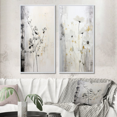 Grey And White Herbs Minimal Harmony - Herbs Wall Art Living Room Set Of 2