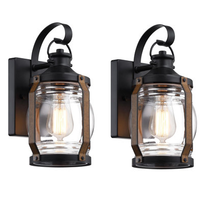 Applique lanterne 1 lumière Naresh avec accents noir mat et bois de grange