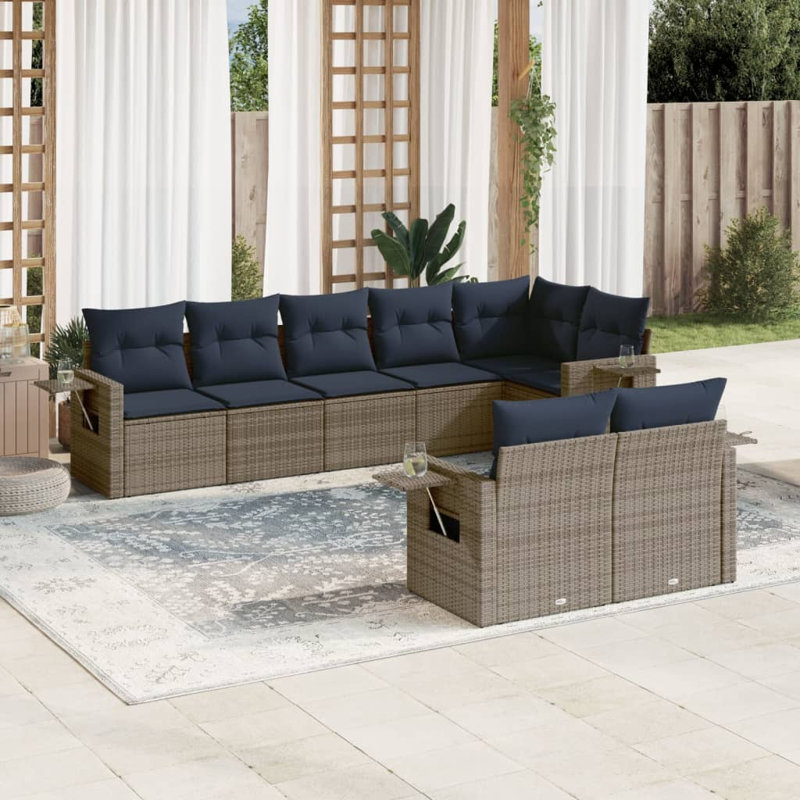 Ensemble de canapé de patio 9 pièces avec coussins en rotin de polyester noir