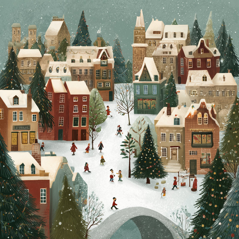 Mountain Winter Cabins Wrapped Canvas Wall Art, 20" H x 20" W