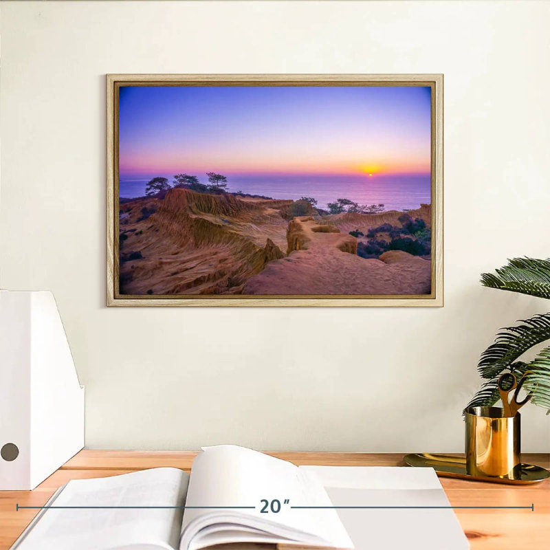 Coucher de soleil Torrey Pines, Cadre flottant en bois naturel, 13 po x 9 po
