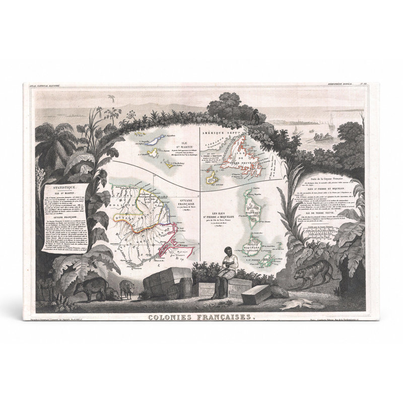 Colonies françaises en Amérique (1852) - Paysage, art mural sur toile, 14" W x 11" H