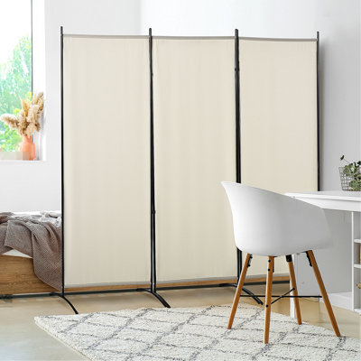 Paravent 6 panneaux 3 panneaux. Beige intimité. Conception pliante à double charnière. Structure en métal. Gain de place. H 72,4 po x L 99,5 po x P 20,1 po. Diviseur d'accessoires de décoration intérieure, clôture. Cadre pliant.