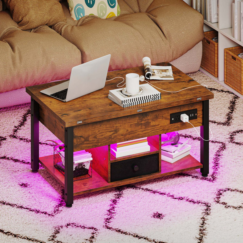Lift Top Coffee Table With Light, Brown