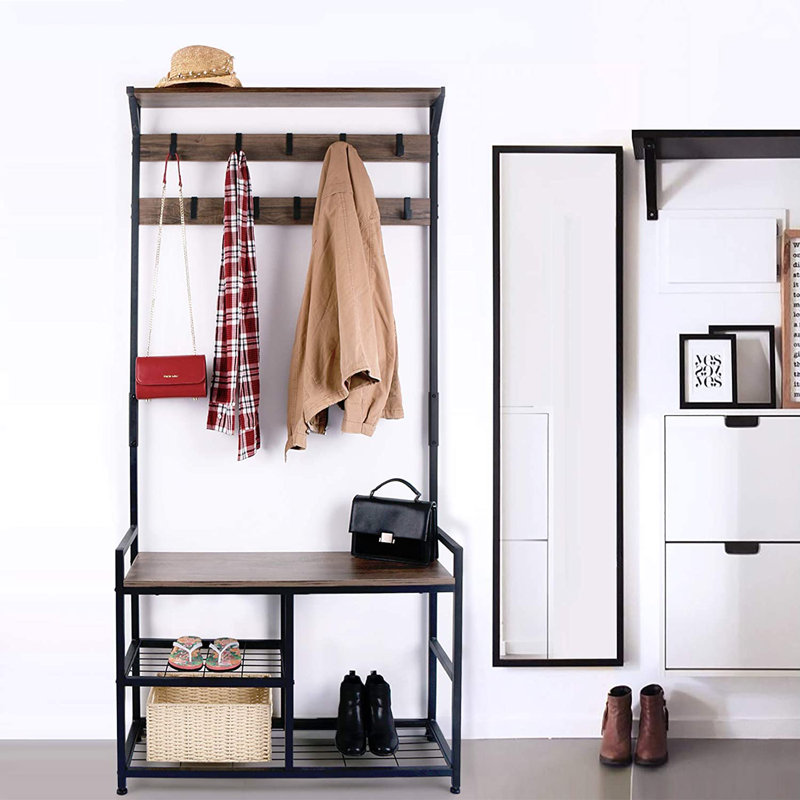 Portemanteau avec banc et rangement pour chaussures, Brun rétro