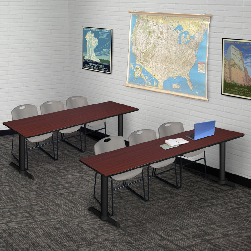 Neyland Cain T-Base training table and 2 Zeng stackable chairs, Cerisier, Noir, noir, noir, noir, L 48 po x P 24 po