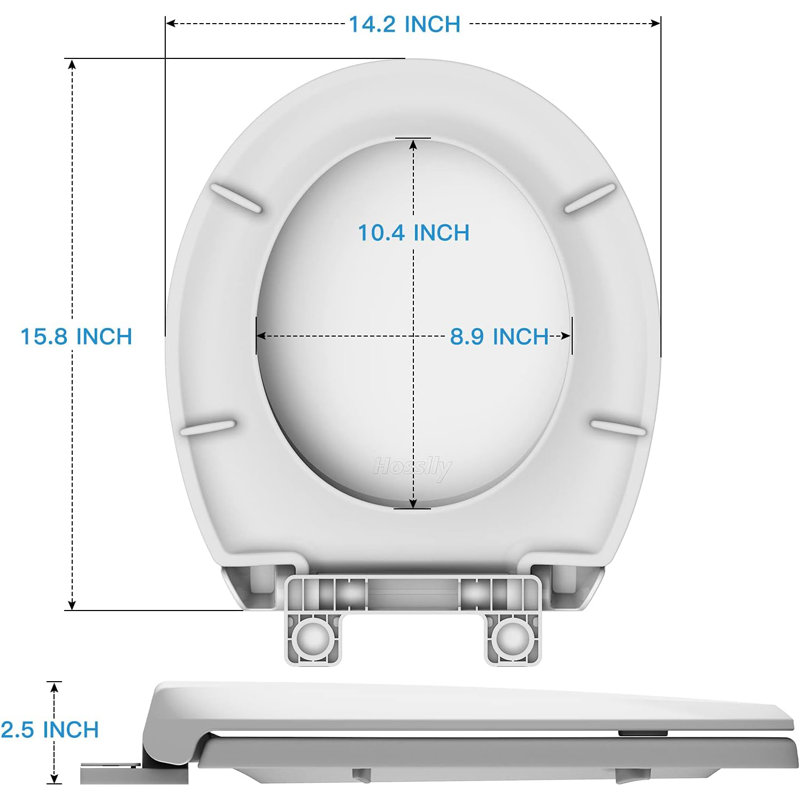 Siège de toilette rond de 17 pouces, matériau PP sécuritaire, fermeture silencieuse, installation facile avec quincaillerie incluse, ajustement universel pour les toilettes standard blanc