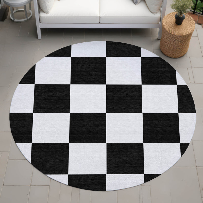 Machine Washable Indoor/Outdoor Micelotta ACN2345 Geometric Rug, Round 8'