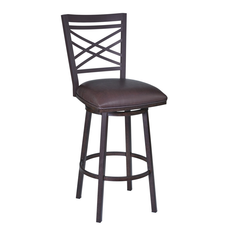Akintunde Swivel Counter or Bar Height Armless Bar Stool in Auburn Bay with Brown Pu Upholstery