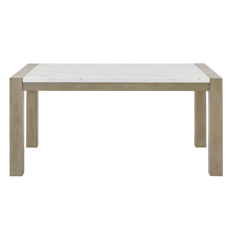 Table de salle à manger de 66 pouces de large en faux marbre blanc avec finition en chêne, style, peut accueillir 6 personnes, 38 profondeurs, l 100 po rectangulaire de 66 po dans la base, sièges pour 6 personnes, profond, hauteur de 30 po