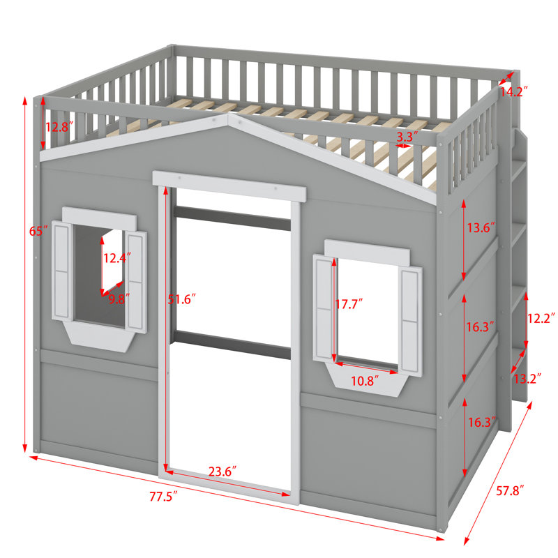 House Loft Bed With Ladder, Gray/White